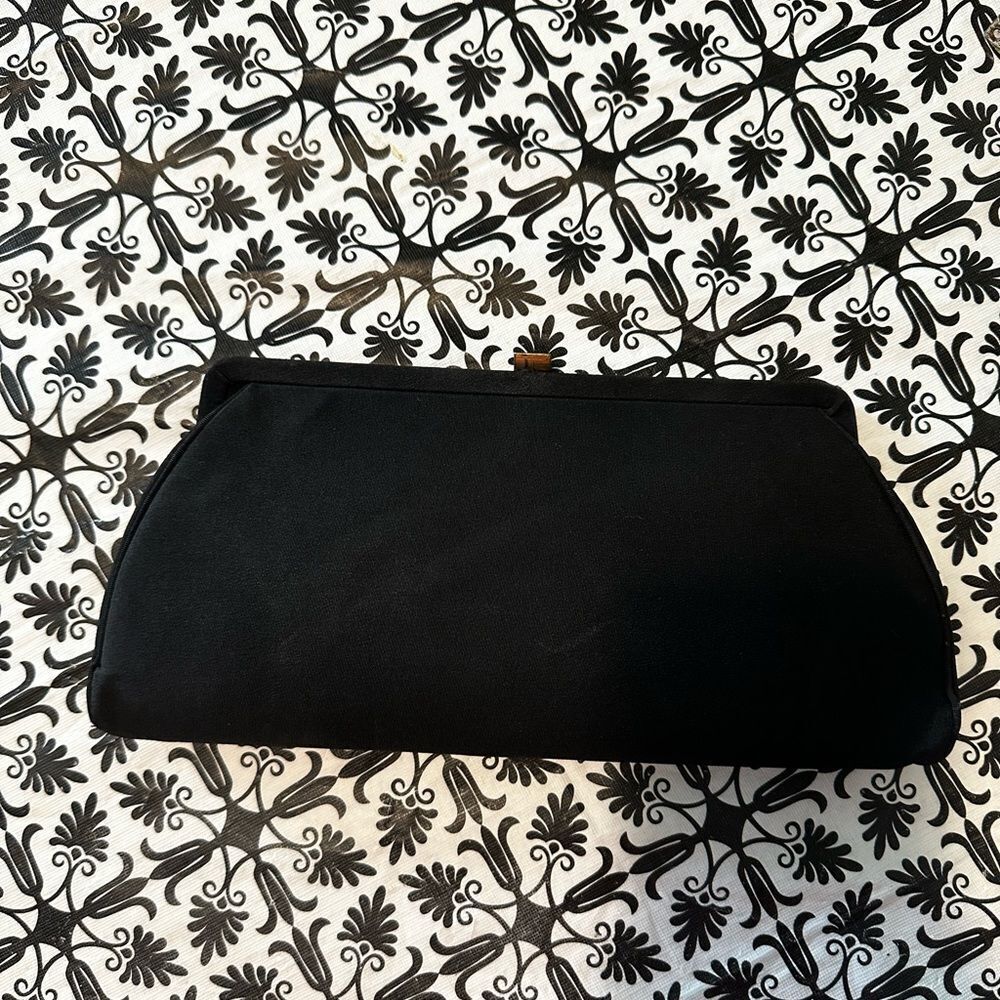 Vintage 1950s Black Satin Clutch With Gold Snap Closure